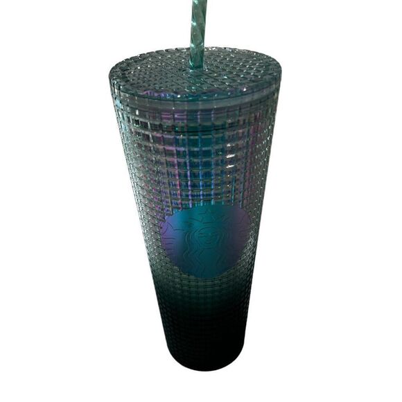 Starbucks 24-Ounce Jade Green Gradient Grid Cup - Picture 1 of 3